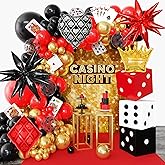 144PCS Dice Favor Boxes Casino Theme Party Decorations , Casino Balloon Arch Garland Kit Red Black Gold Dice Crown Poker Foil Balloons for Poker Las Vegas Game Night Casino Party Supplies