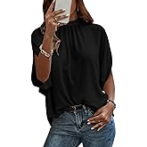 Angashion Womens Tops, Short Sleeve Casual Summer Top Solid Color Self Tie Loose Fit Drape Tunic Blouses Shirts
