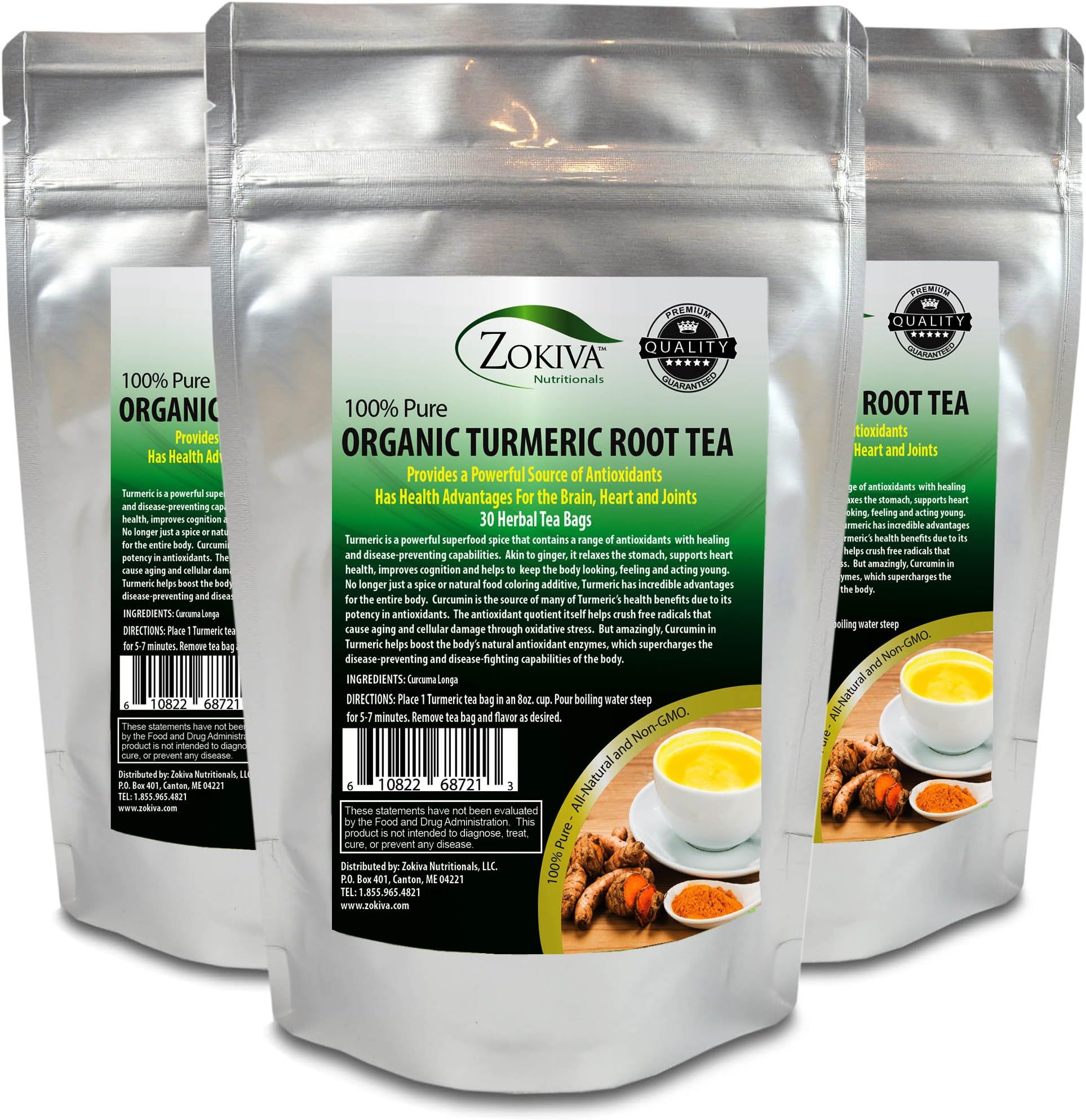 Turmeric Tea Bags 3-Pack 90 count - Organic Curcuma Longa 100% Pure Premium Quality Superfood