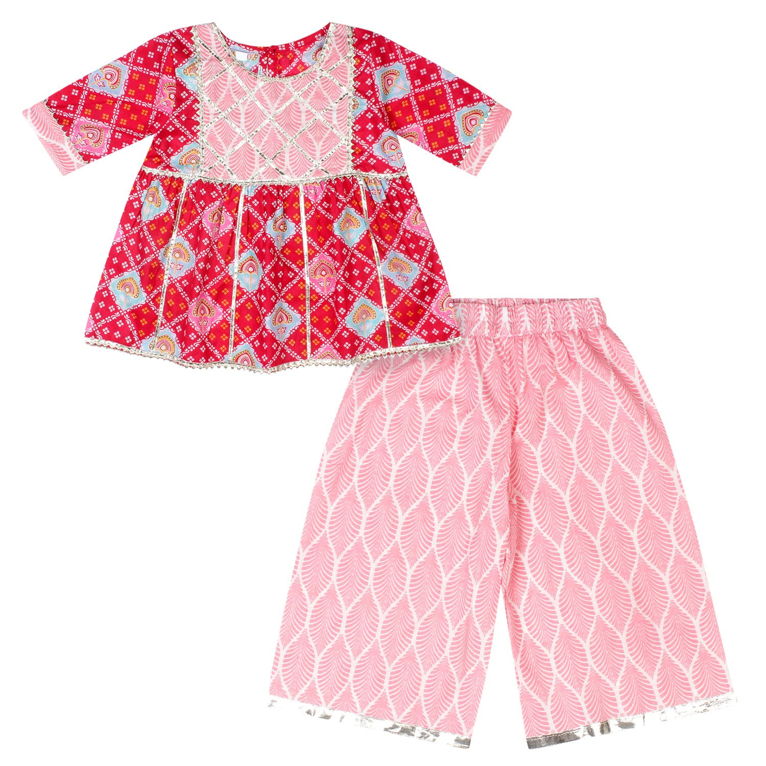 Photo 1 of Superminis Baby Girls Cotton Printed Kurti With Gota Work And Straight Palazzo (18-24 Months, Pink)