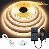 GOMING Motion Sensor COB LED Light Strip 16.4ft(5M) Warm White 3000K 3 Lighting Modes 3 Timing Off Modes 3 Brightness Modes with Power Adapter for Kitchen Cabinets Stair Showcase Bedroom Bed