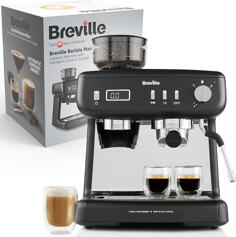 Barista Max+ cafetera espresso | Molido y dosificación inteligentes | Temporizador de extracción de precisión | Espumador de leche integrado | Bomba italiana de 15 bares | Negro [VCF152X]