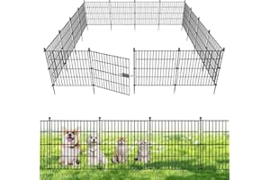 JINLIGOGO 10 Panels No Dig Decorative Outdoor Garden Fence with Gate for Yard, 24 in(H) X 20 ft(L) Animal Barrier Fencing Rustproof Metal Wire Panel Border for Dog, Rabbits, and Patio Temporary Ground Stakes