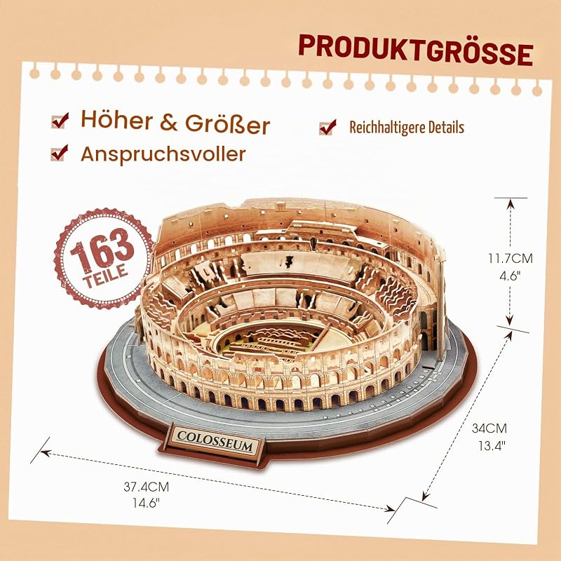 3D Puzzle, Kolosseum,Italien, Architekturmodell, 163 Teile