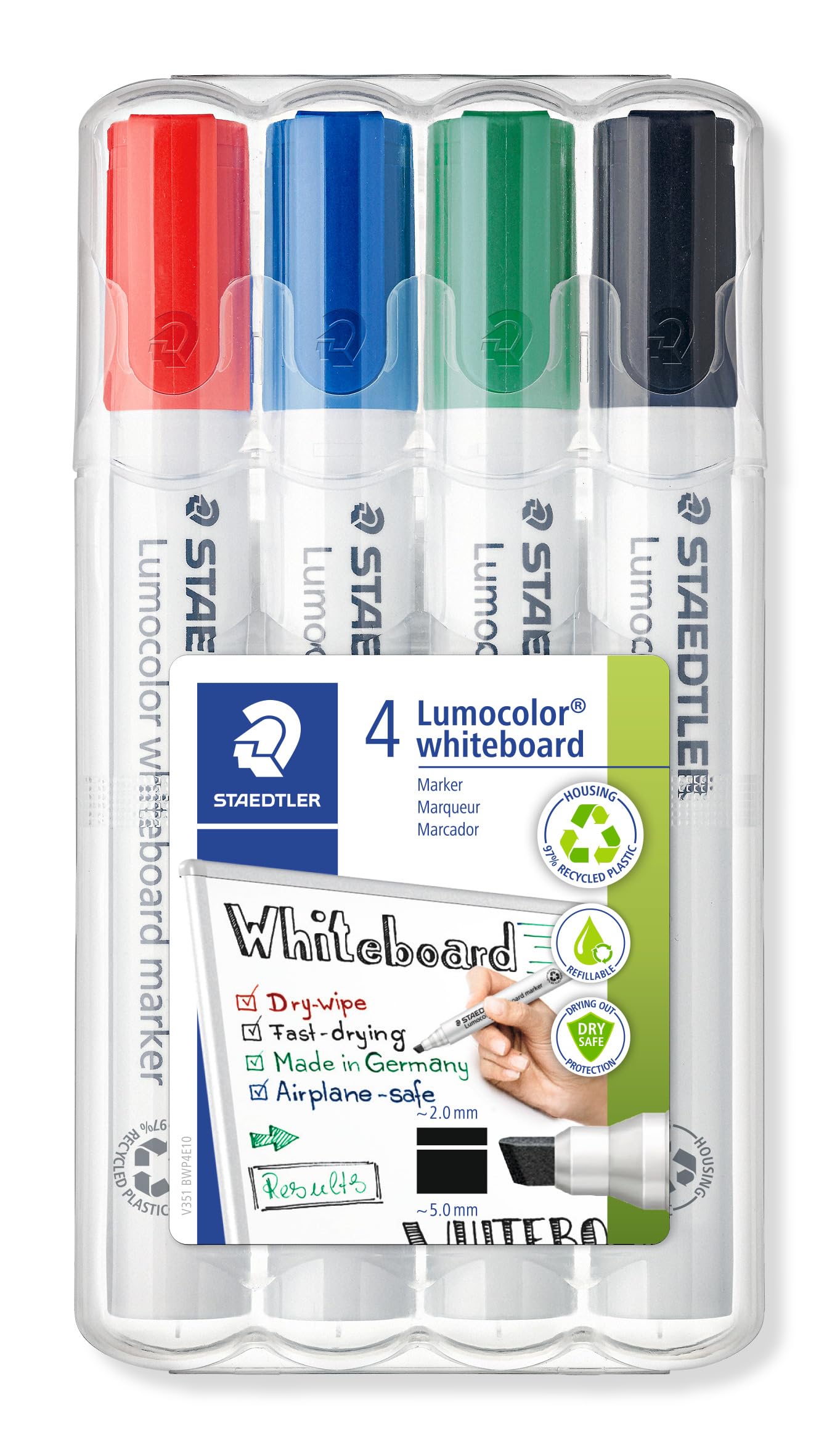 STAEDTLER 351 B WP4 Lumocolor Whiteboard Marker Chisel Tip - Assorted Colours (Pack of 4)