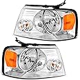 Vomal Headlight Assembly Compatible With 2004-2008 Ford F150 04 05 06 07 08 Ford F150 / 2006-2008 Lincoln Mark LT Head Lamp Assembly Driver And Passenger Side (Chrome Housing Amber Reflector)