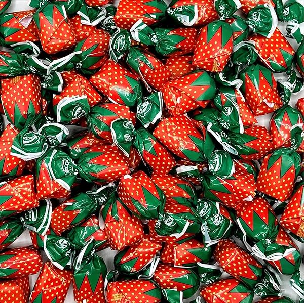STRAWBERRY FILLED BUTTONS – RED HARD CANDY SHELL WITH SOFT CENTER – 1 LB BAG – NOSTALGIC WRAPPED TREATS – FRUITY BITES