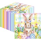 48 Pcs Easter Napkins Easter Eggs Bunny Paper Napkins Disposable Rabbit Cocktail Napkin for Spring Birthday Easter Party Decorations
