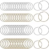 64PCS Hoop Earrings Beading Earrings Finding Hypoallergenic Round Stainless Steel Open Beading Hoops for Jewelry Making DIY Crafts/Art Creation/Women Gift Wedding Party Favor(Gold/Sliver,2Sizes)