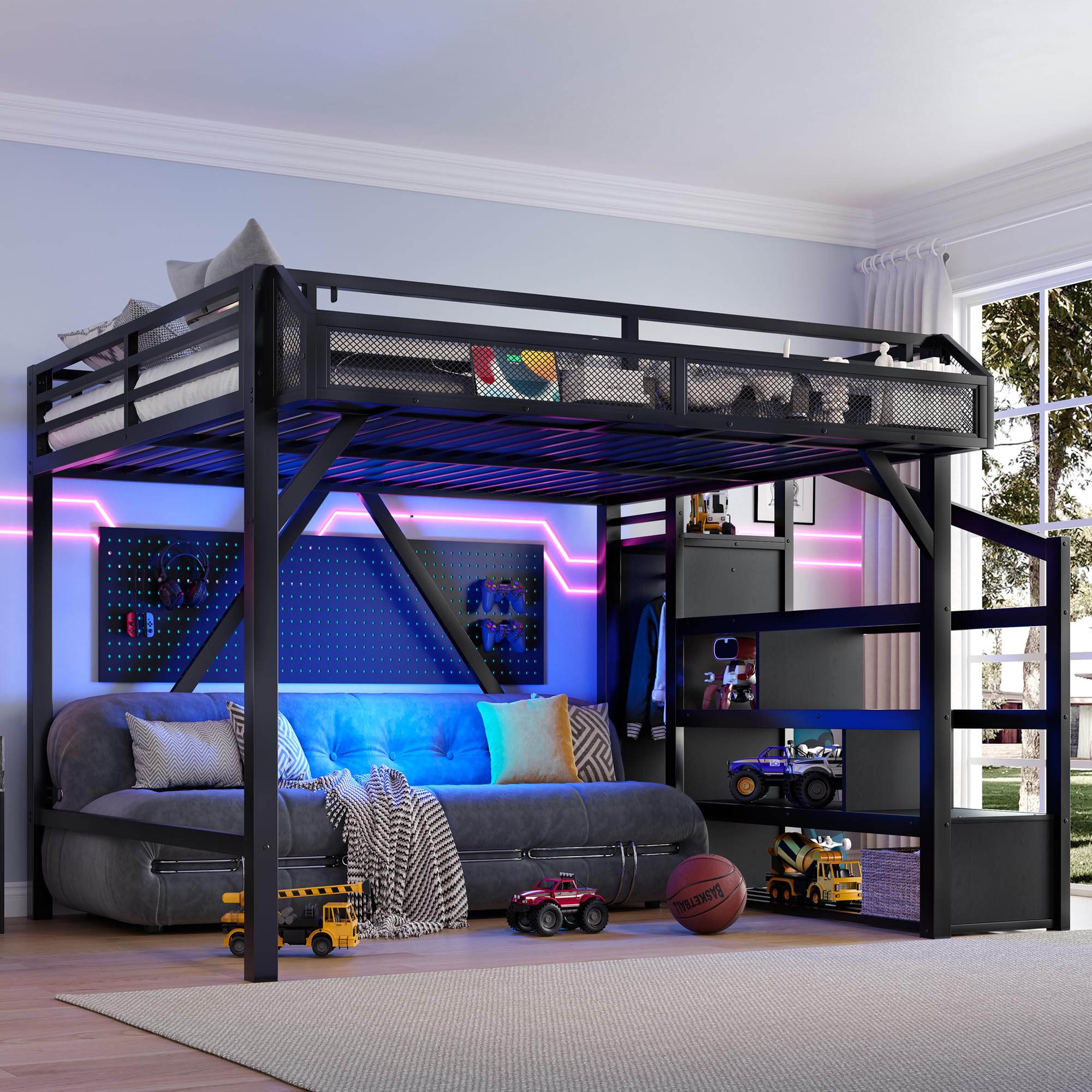Photo 1 of missing parts-----------------------------------------------Bellemave Metal Queen Size Loft Bed with Stairs and Wardrobe,Heavy Duty Loft Bed Frame with LED Lights and Charging Station for for Kids, Teens, Adults,Black Woodgrain