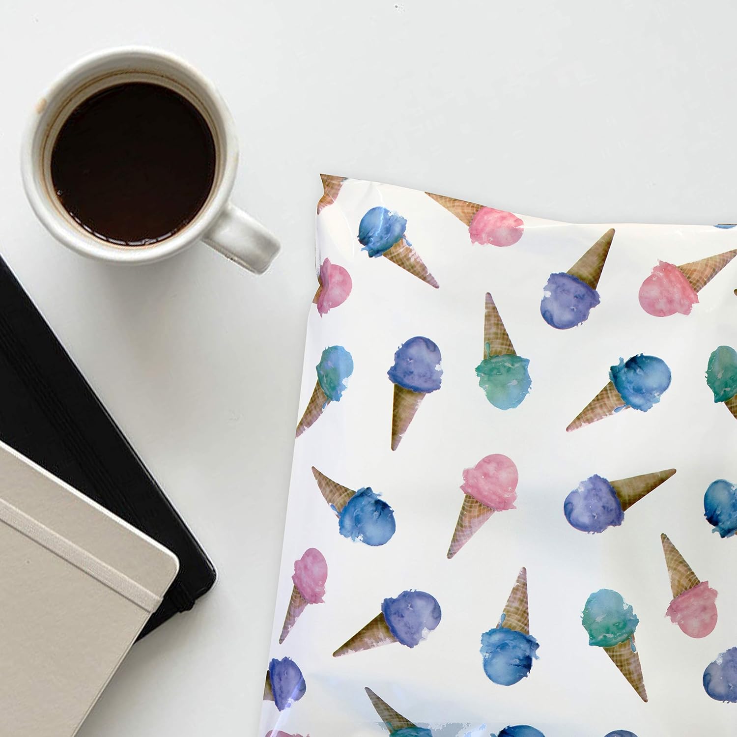 Pack It Chic - 10X13 (100 Pack) Ice Cream Pattern Poly Mailer Envelope Plastic Custom Mailing & Shipping Bags - Self Seal (More Designs Available) : Office Products