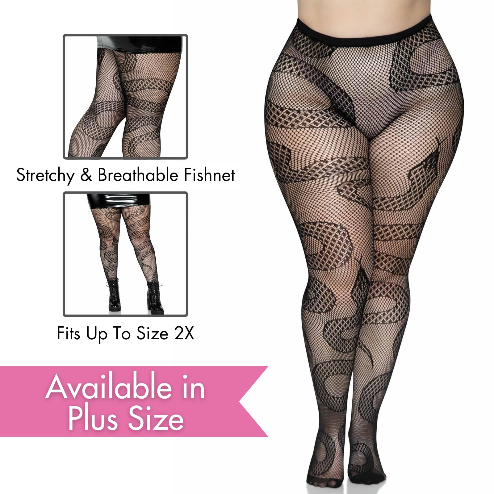 Leg Avenue Women's Black Fishnets Patterned Tights with Designs