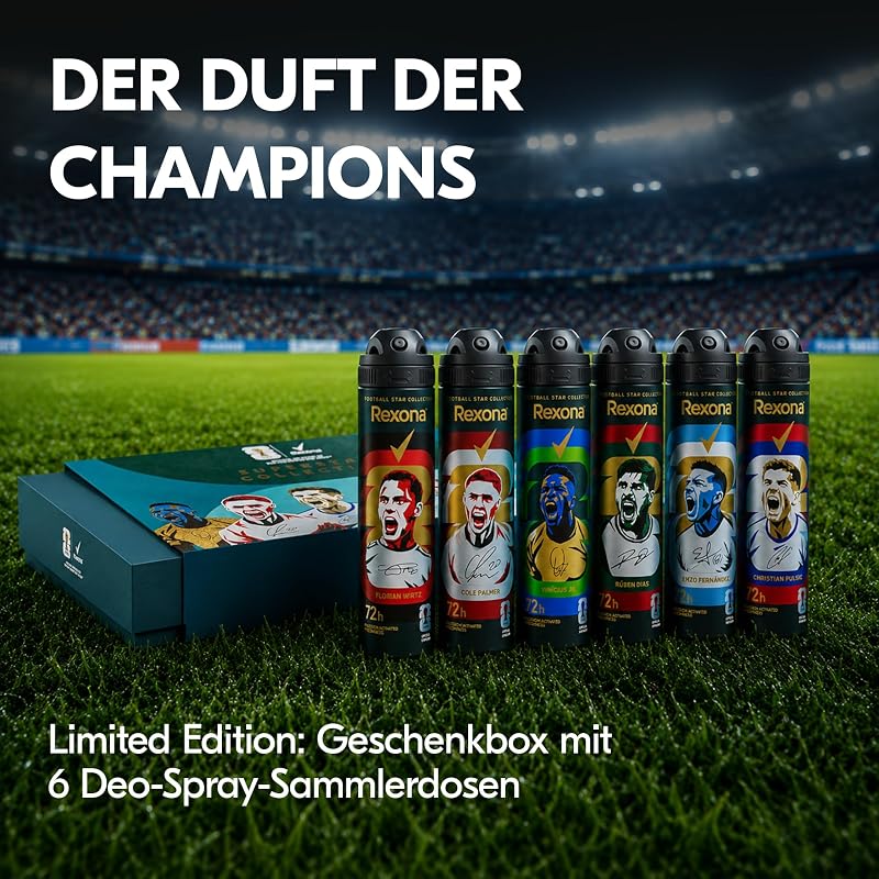 FIFA World Cup 2026TM Superstar Collection Geschenkset, Anti-Transpirant Deo-Spray für Männer, 72 h Schutz vor Schweiß und Geruch, Geschenkidee für Fans, Invisible Ice Fresh, 6 x 150ml