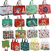 euoloar 20 Pack Christmas Treat Gift Bags, Reusable Tote with Handle, Assorted Sizes Non-Woven for Gift Wrapping, Shopping, Xmas Party Supplies