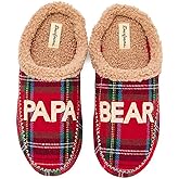 Dearfoams mens Matching Family Holiday Papa Bear Sherpa Lined Moc Toe With Embroidery Slipper