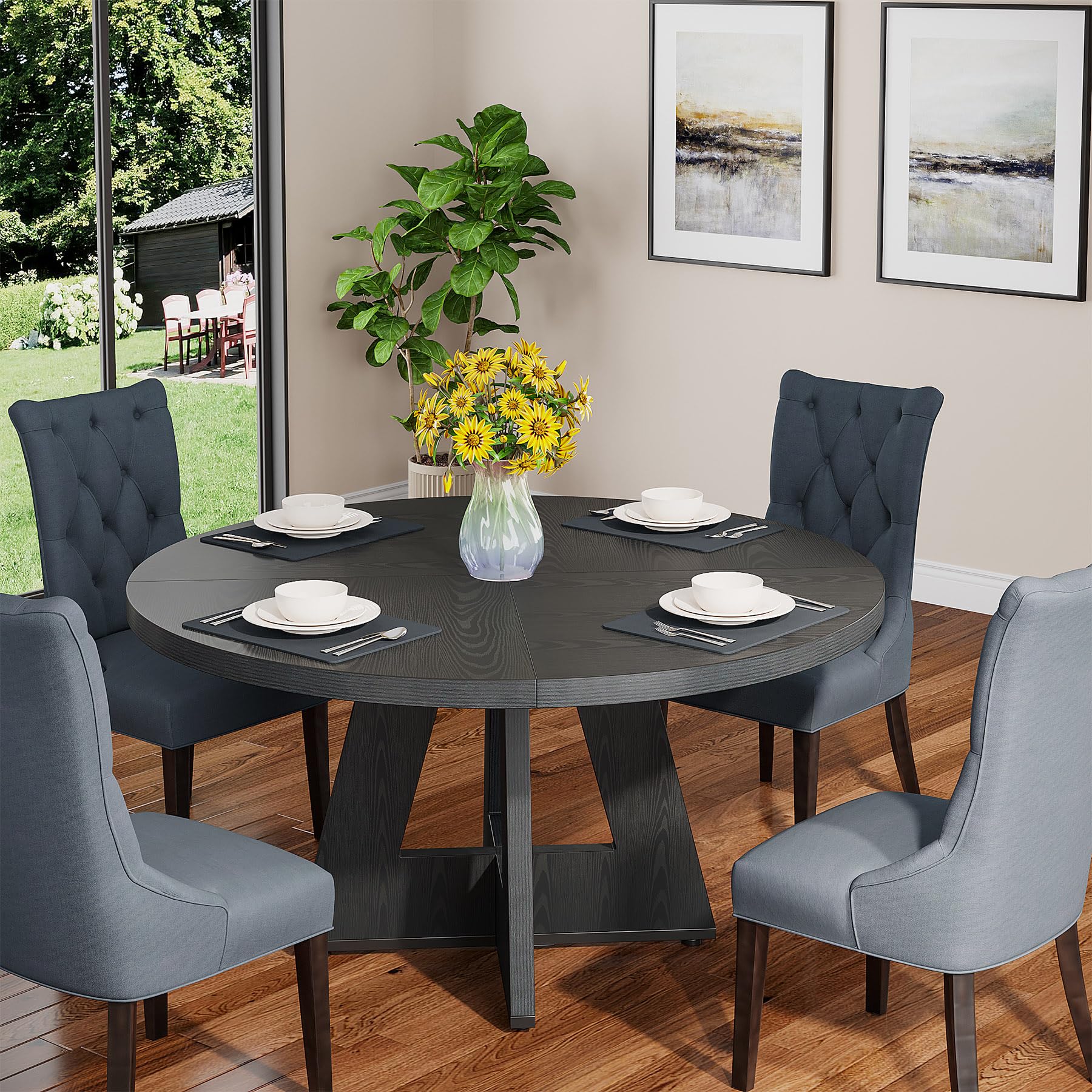 Tribesigns Round Dining Table Wood Kitchen Table For Dining Room Living ...