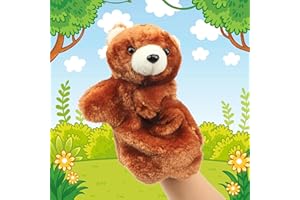 Cuteoy Plush Bear Hand Puppet Stuffed Animal Toy Open Movable Mouth Creative Role Play Storytelling Plushies Gifts for Kids Toddlers Birthday Christmas