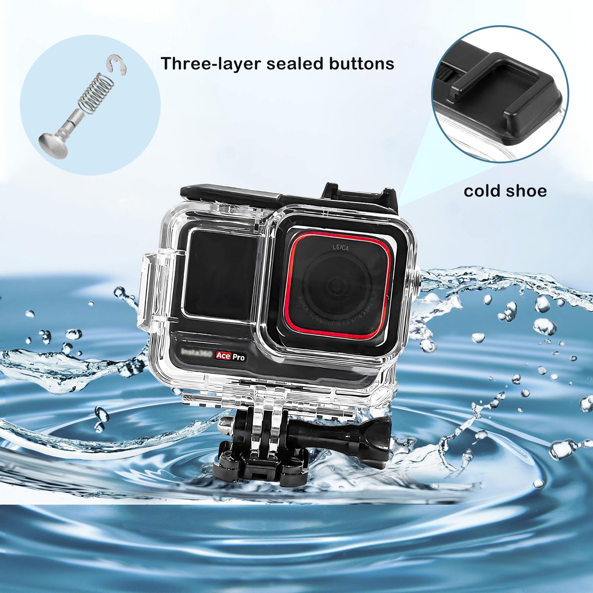 PCTC 60M(197ft) Waterproof Case for Insta360 Ace Pro, Accessories for Insta 360 Ace Pro Waterproof Case,Protective Underwater Dive Housing Shell with Bracket Accessories