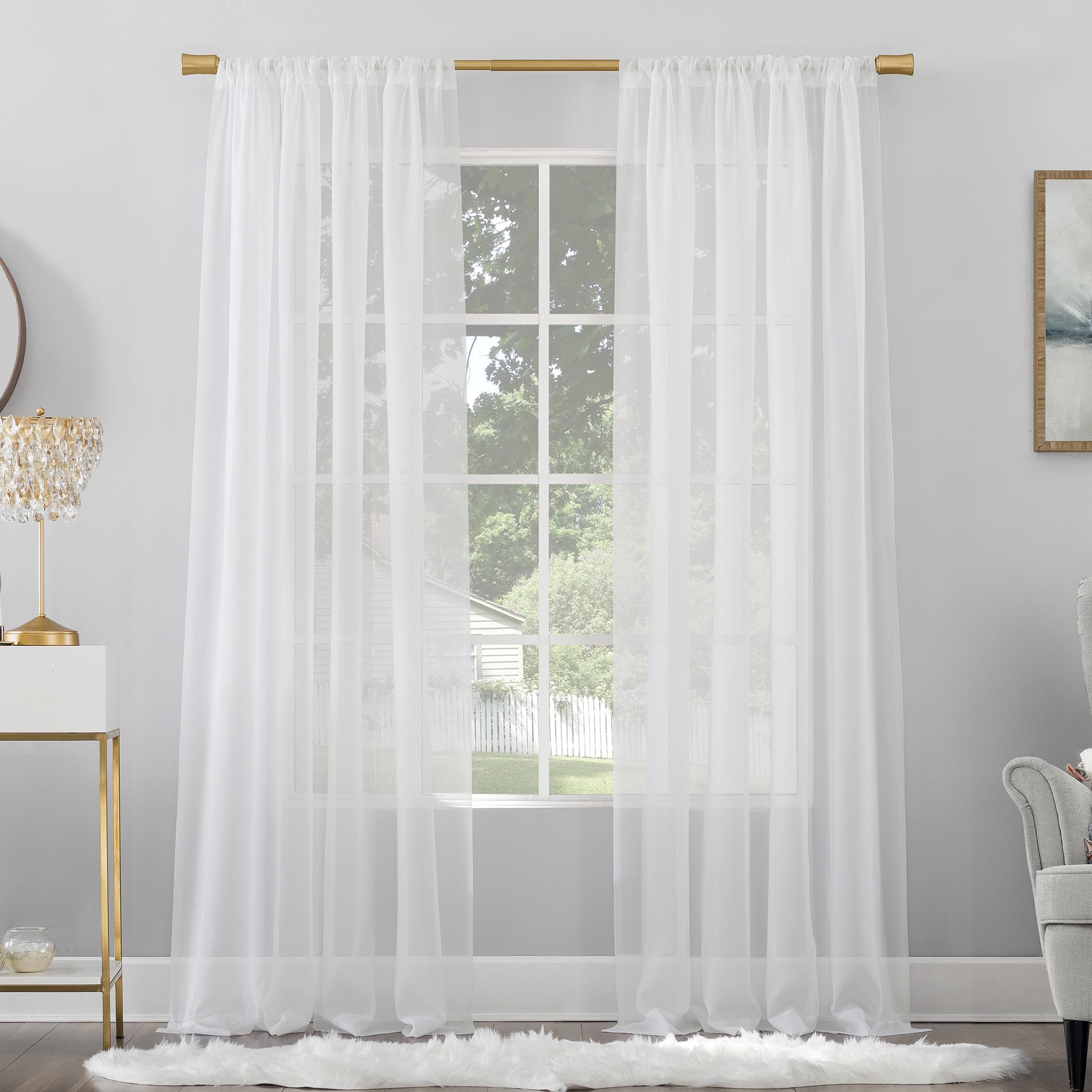 Photo 1 of No. 918 Mallory Sheer Voile Rod Pocket Curtain Panel, 59" x 84", White
