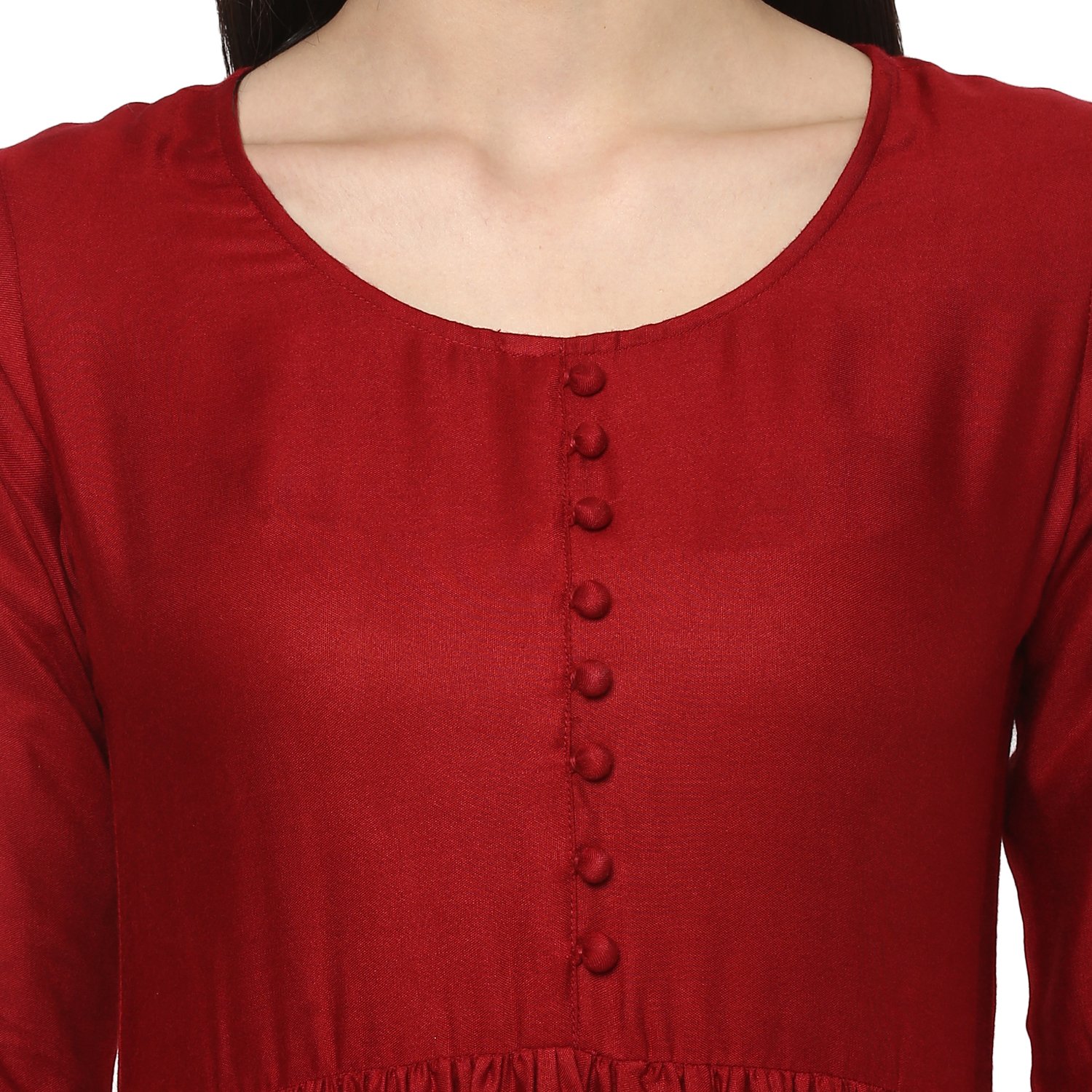 ives anarkali maroon viscose floral print printed casual kurti for women