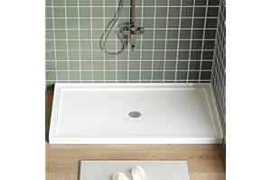 60 In x 32 in Shower Base, UPC and CSA Certified Acrylic and Fiberglass Shower Pan, Non Slip PVC Shower Pan with Center Drain