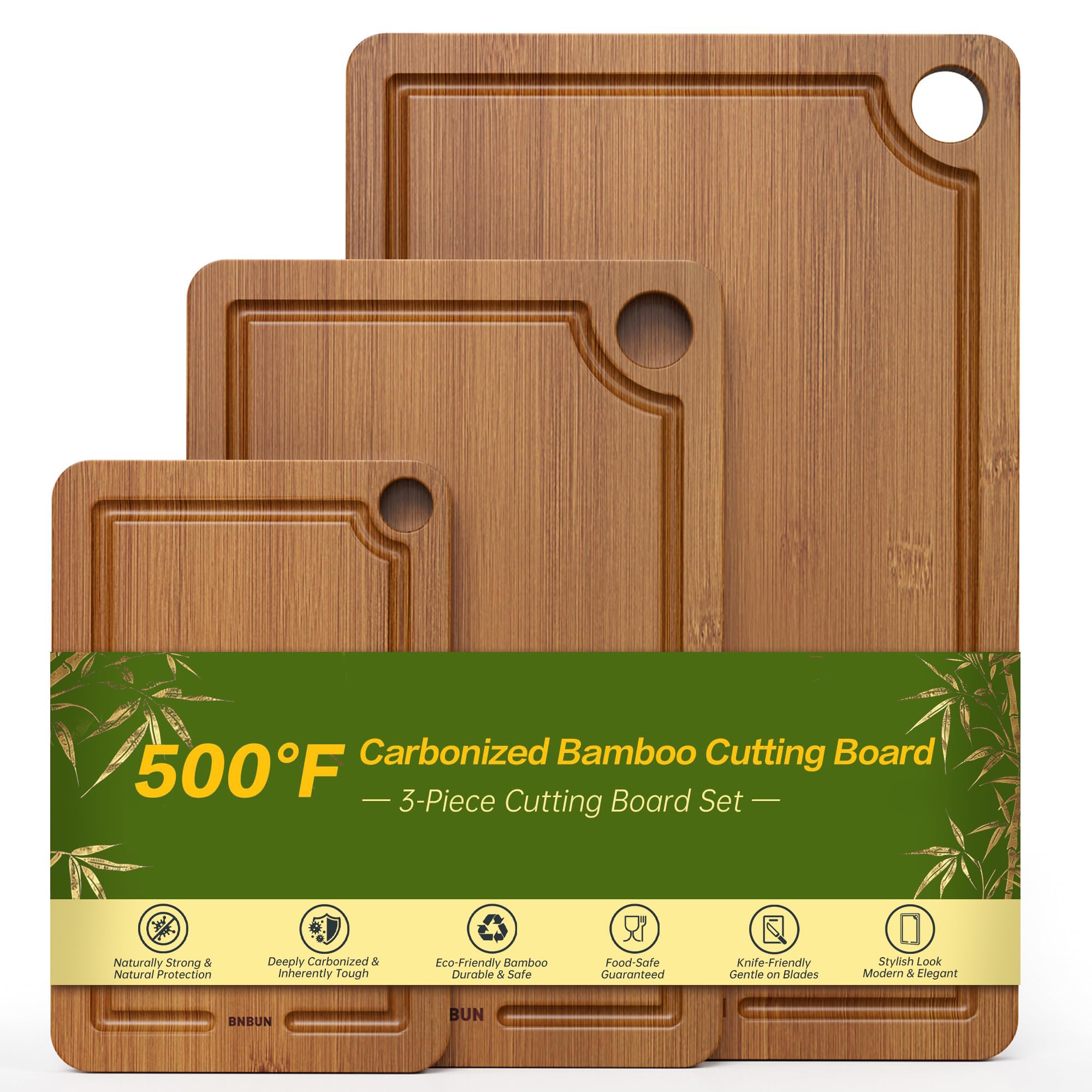 Photo 1 of *MAJOR DAMAGE*
Bamboo Cutting Board for Kitchen, 3-Piece Set with Juice Grooves, Side Handles & Non-Slip Mats – Durable Bamboo Chopping Board for Meat, Vegetables and Fruits