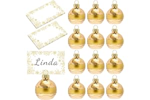Whaline 12 Packs Christmas Ball Ornament Place Card Holders with Name Cards Gold Winter Snowflake Seat Label Card Holders for