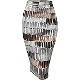Made By Johnny Women's Premium Scuba Stretch High Waist Pencil Skirt Below Knee for Office Wear