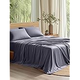 Bedsure Queen Sheet Set, Cooling Sheets for Queen Size Bed Set, Rayon Derived from Bamboo, Breathable & Soft, Deep Pocket Up to 16", Hotel Luxury Silky Bedding for Hot Sleepers, Dark Grey