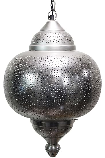 Orientalische Lampe Pendelleuchte Silber Damaris 50cm E27 Lampenfassung | Marokkanische Design Hängeleuchte Leuchte aus Indie