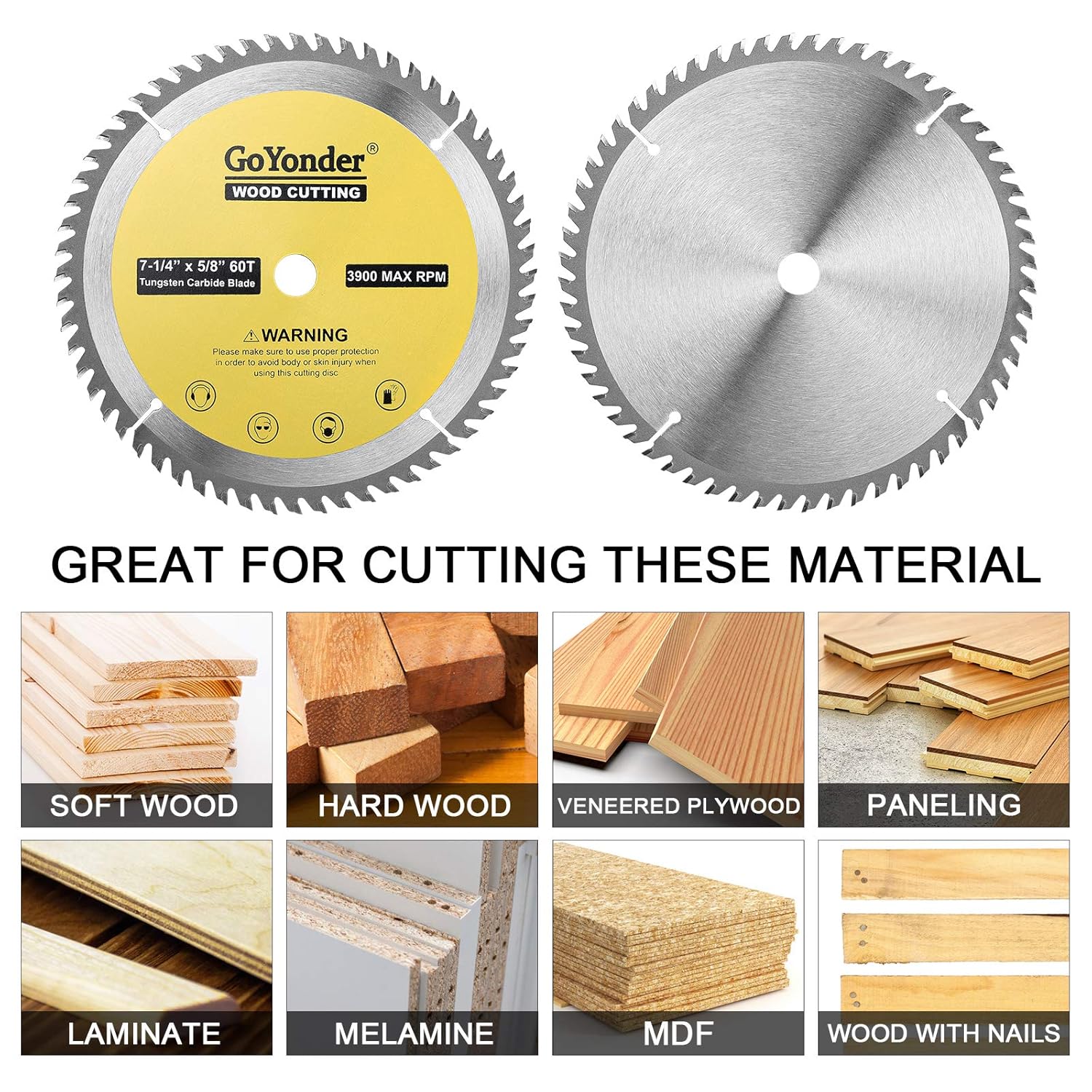 GoYonder 7 1/4 Inch Circular Saw Blade 60 Tooth TCT Carbide 7.25 Inch Saw Blades with 5/8 Inch Arbor for Cutting Wood: Industrial & Scientific