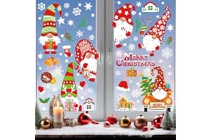 Niviy Christmas Window Clings Decorations 136 Pcs Window Stickers with Gnome, Snowman, Reindeer, Santa Claus for Winter Christmas Decorations Ornaments Xmas Party