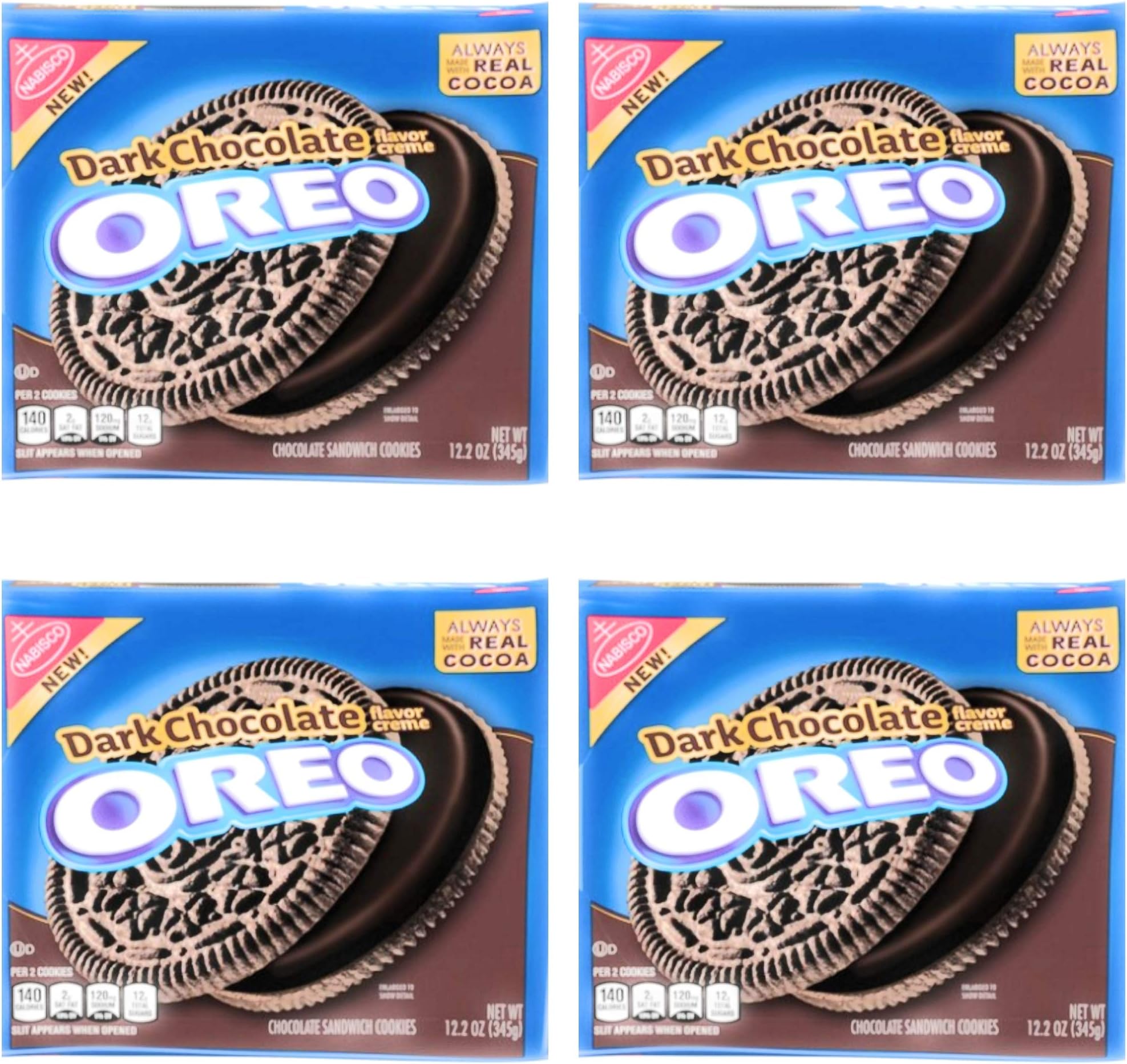 Oreo Dark Chocolate Sandwich Cookies - Pack of 4 Bags - Dark Chocolate Flavor Creme - Made With Real Cocoa (Dark Chocolate, 4 Bags)
