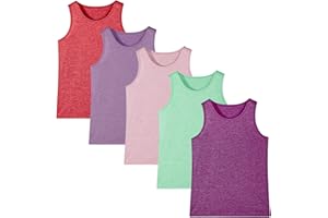 PHEDREW 5 Pack Girls Youth Kids Tank Top Active Quick Dry Sleeveless Moisture Wicking Tank Tops Performance Shirts (Age 5-16Y)