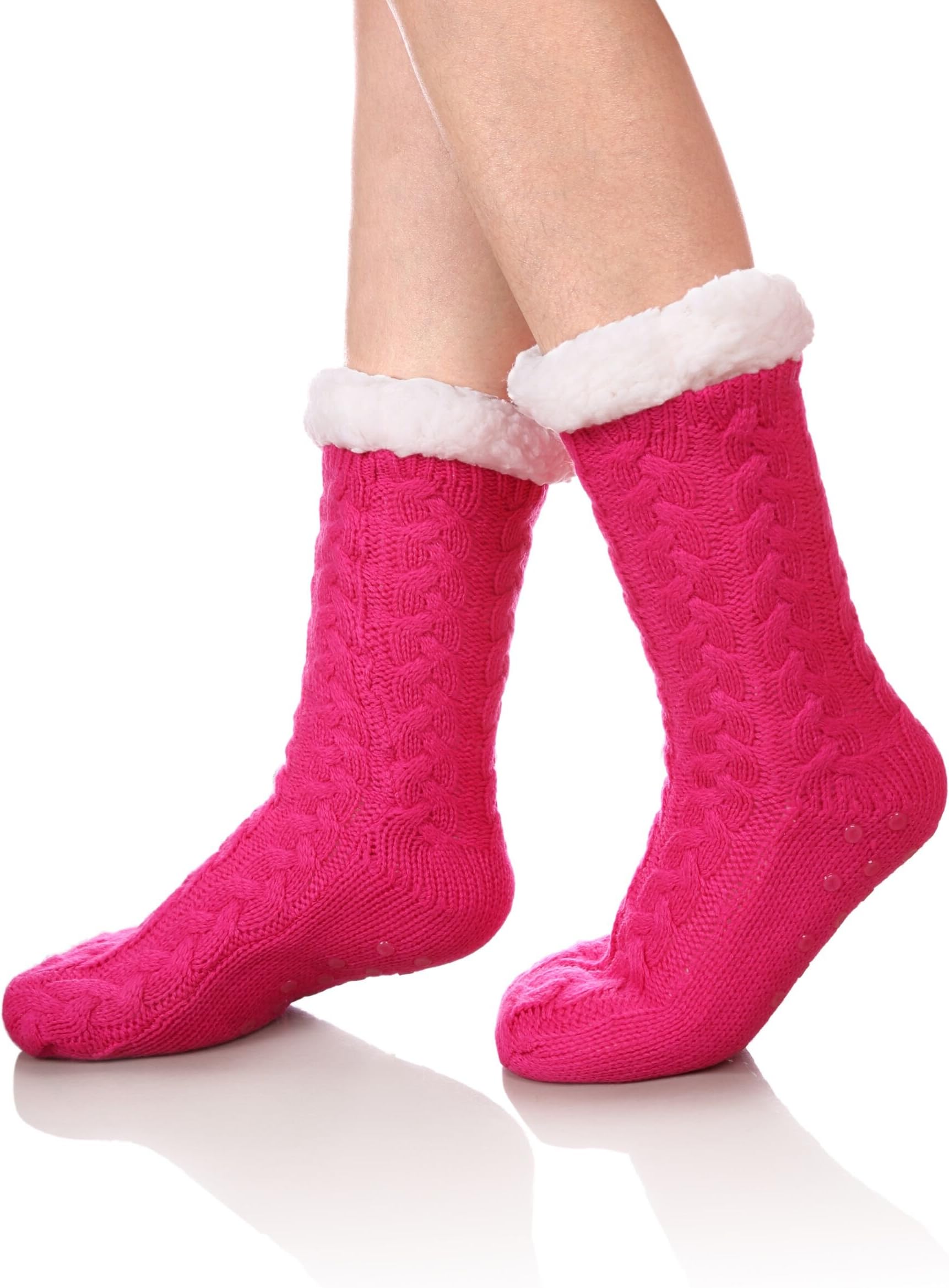 DOFUN Womens Girl Soft Knee High Warm Winter Fuzzy Fleece Lined Slipper Socks