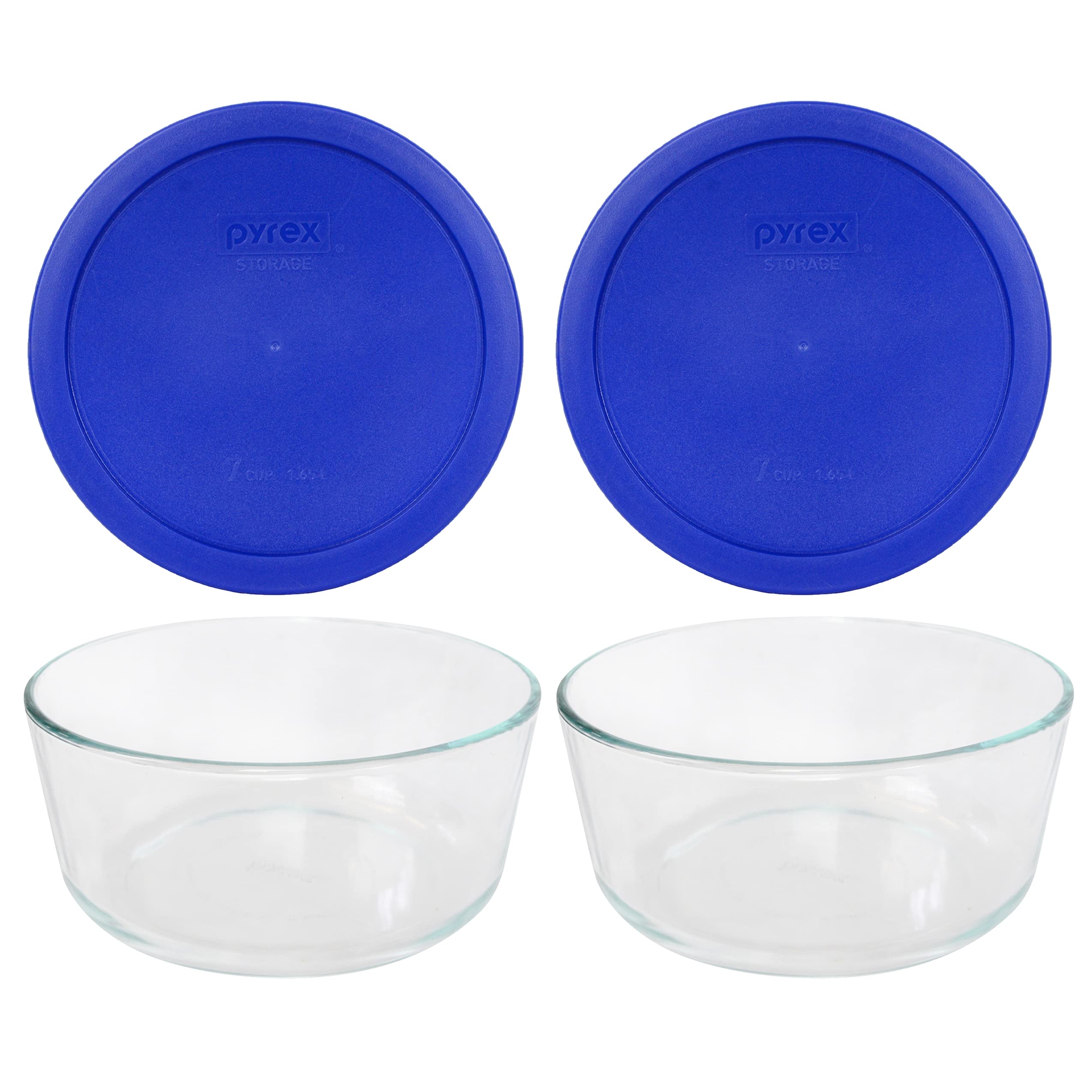 Pyrex 7203 7 Cup Glass Bowls & 7402-PC Cadet Blue Food Storage Replacement Lids (2-Pack) - Made in USA Image
