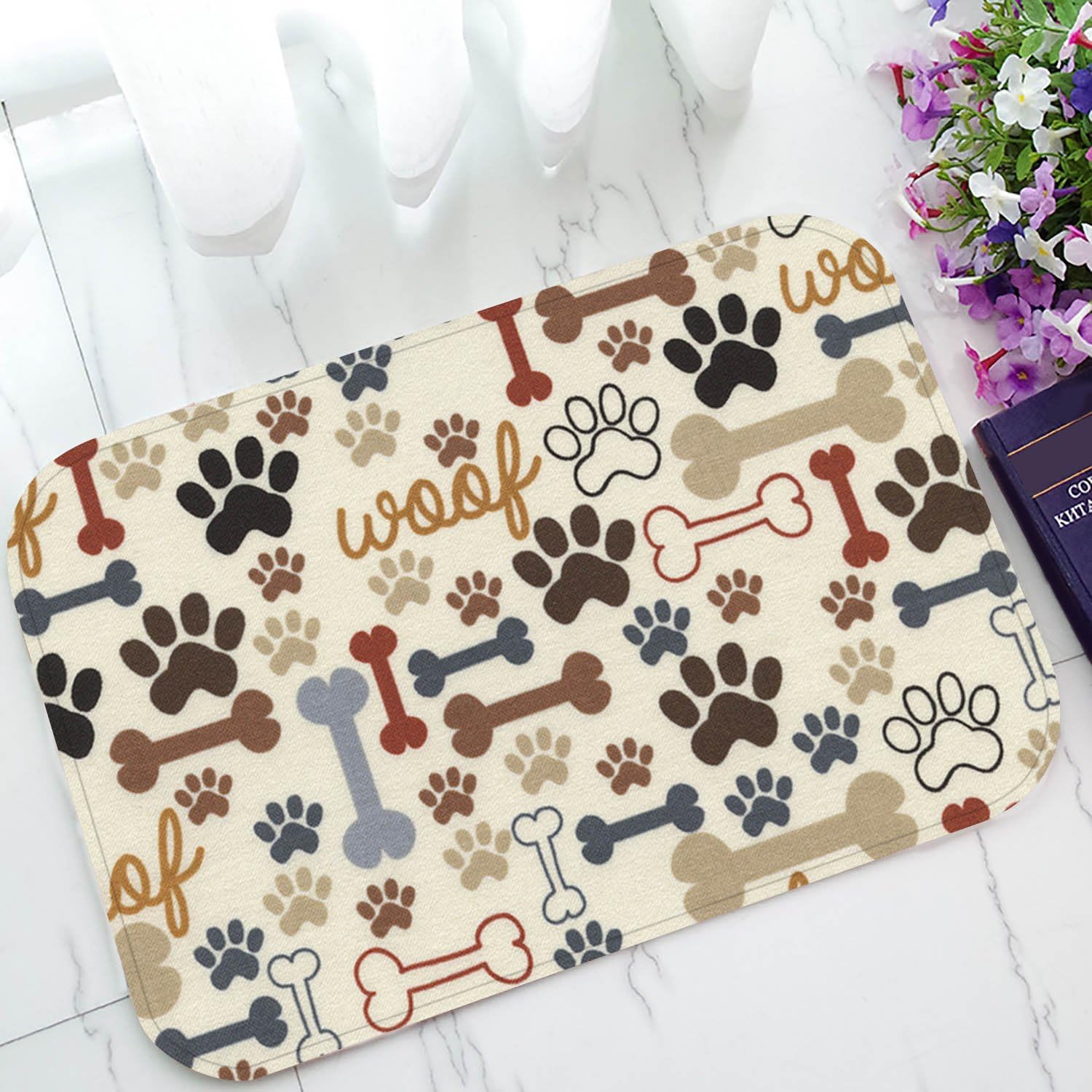 Custom Dog Paws and Bones Door Mats Cover Non-Slip Machine Washable Outdoor Indoor Doormat 23.6x15.7inch