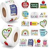 BeYumi Thank You Teacher Sticker - 1000Pcs Thank You Teacher Stickers in 2 Rolls Waterproof Teach Love Inspire Appreciation Decals for Gift Laptop Bottle Notebook Computer Classroom Decor Kids Student