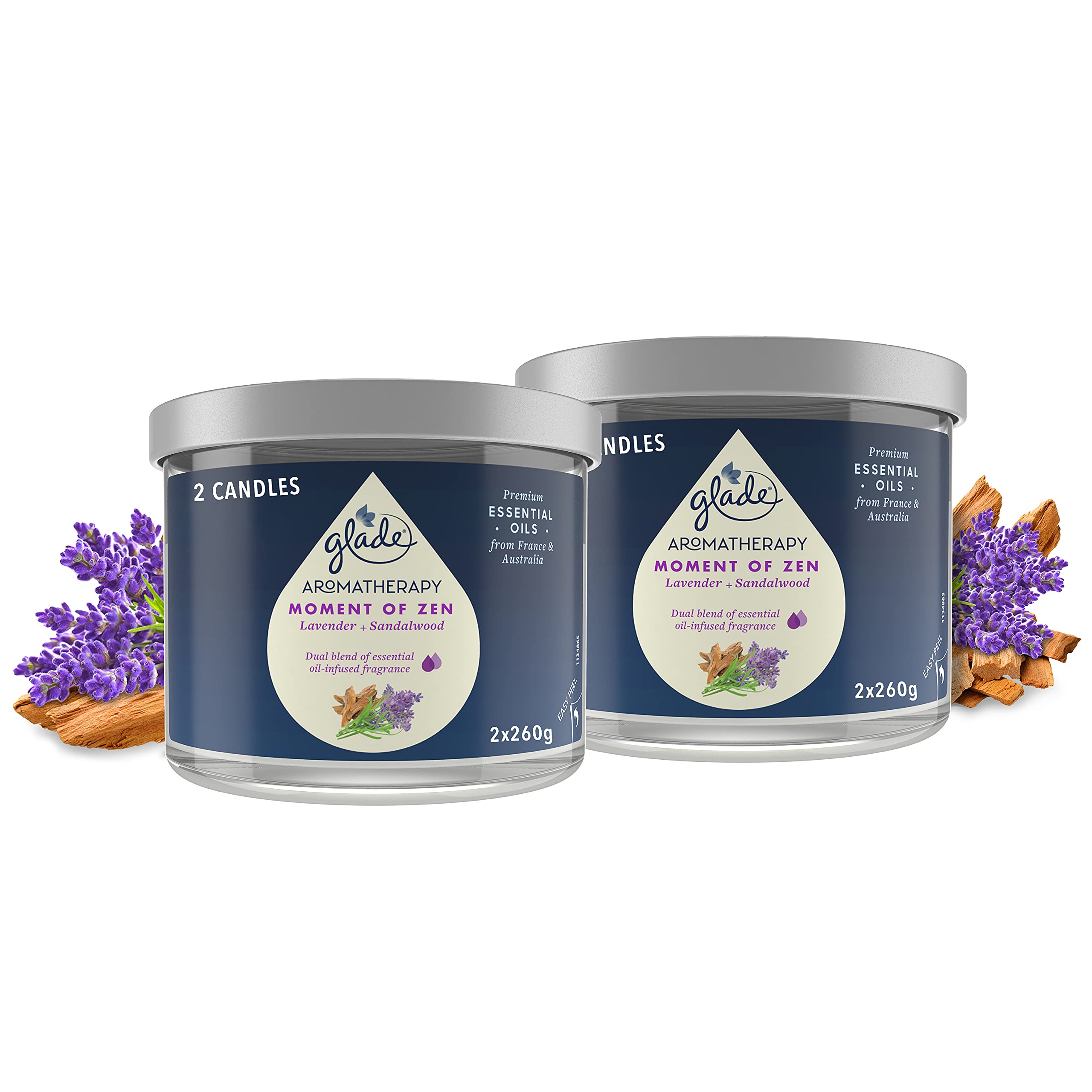 Glade Aromatherapy Candle Gift Set, Home Decor Scented Candle Relaxing Jar Candle, Up to 37 Hour Burn Time, Moment of Zen with Lavender & Sandalwood, Pack of 2 (2 x 260 g)