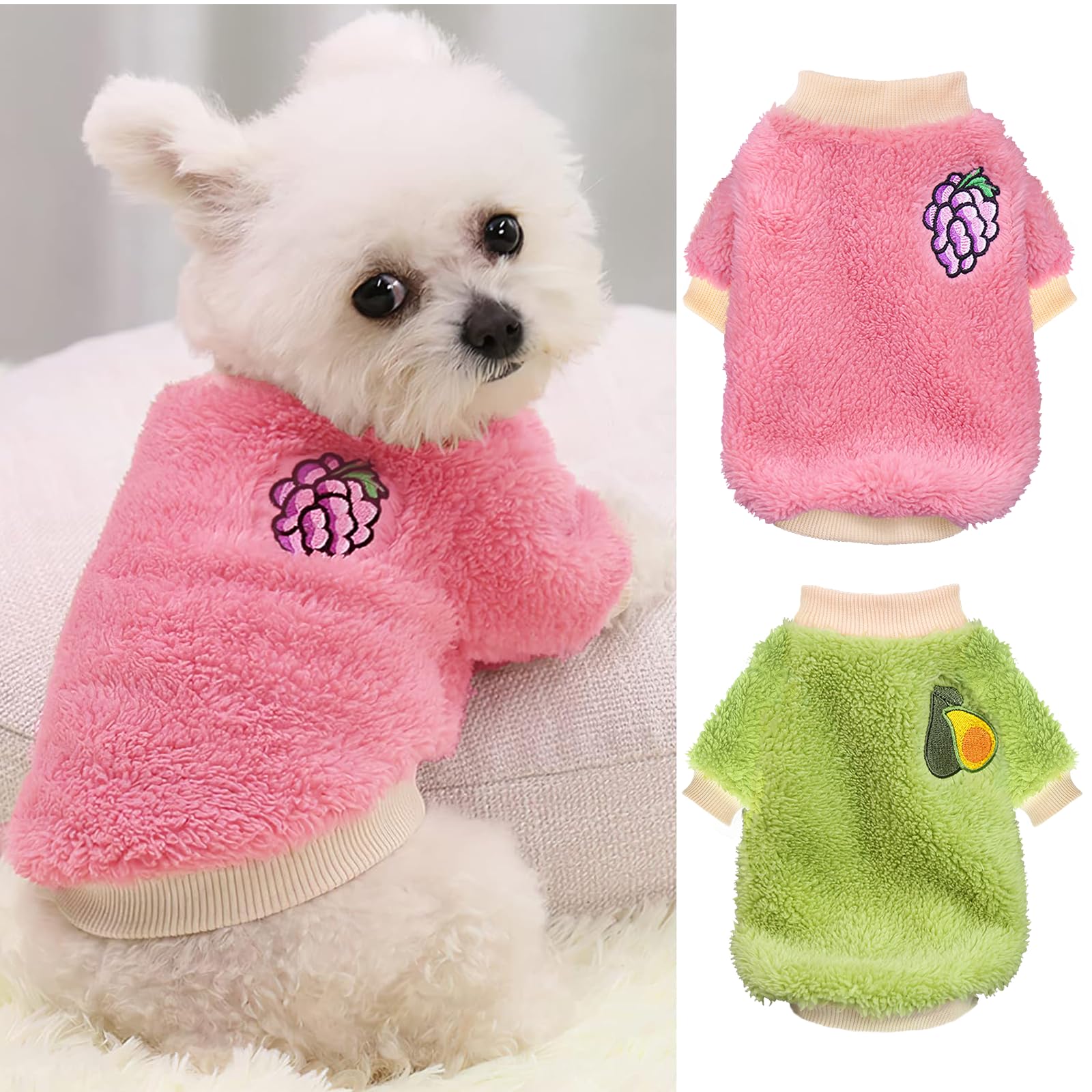 Photo 1 of 2 Pieces Puppy Sweaters - Female Yorkie & Chihuahua Sweaters, Cute Winter Warm Fleece Dog Clothes (Small)
