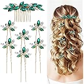 Dizila 7 Pieces Decorative Emerald Green Party Prom Wedding Bridal Rhinestone Hair Side Comb+U-shaped Hair Pins Accessories for Women Girls Brides Bridesmaids