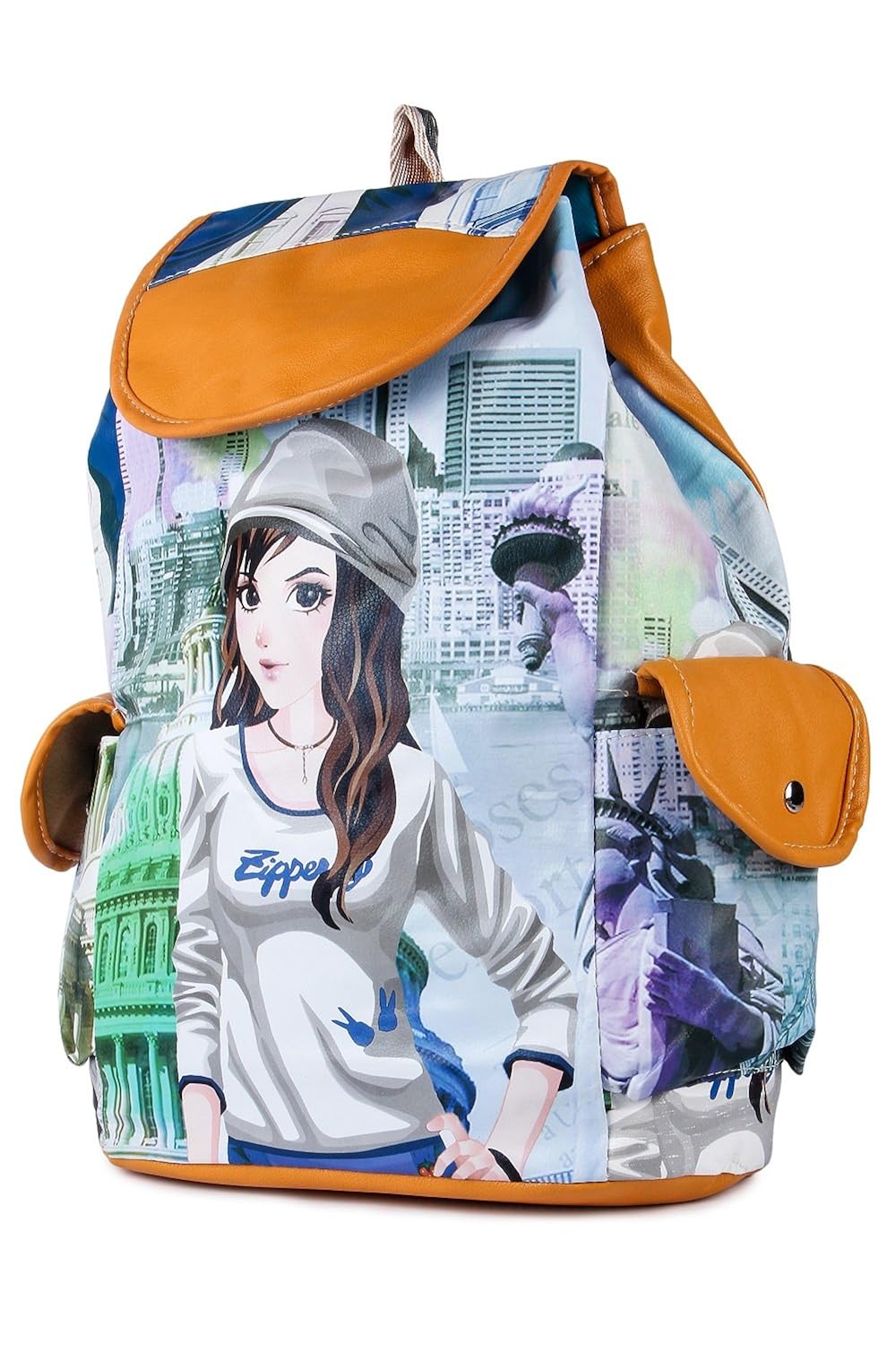 leather retail girl's multicolour digital printed backpack