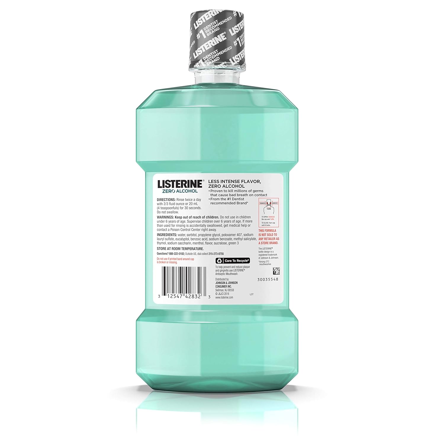 Listerine Zero Alcohol Mouthwash, Less Intense Alcohol-Free Oral Care Formula for Bad Breath, Cool Mint Flavor, 500 ml (Pack of 6) : Beauty