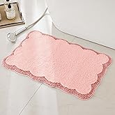Ohocut Luxury Microfiber Bathroom Rugs, Pink Coral Scalloped Bath Rug Girly Cute Aesthetic Preppy Bath Mat for Women Bathroom, Tub, Floor Carpet, Sink, Shower, Anti Slip, Absorbent, 32x20