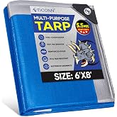 TICONN Heavy Duty Tarp Cover Waterproof, Extra Thick UV Resistant Tarpaulin | 5.5 Mil-6'x8', Double-Sided Tear-Resistant Material, Reinforced Corners, Rust-Resistant Grommets, for Camping, Car, Outdoor