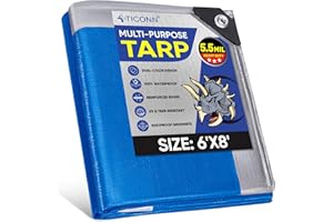 TICONN Heavy Duty Tarp Cover, Extra Thick Tarps Waterproof Tear and Rip Proof UV Resistant Tarpaulin with Reinforced Grommets and Edges (5.5 Mil, 6'x8')