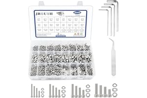 JROUTH 2000PCS M2 M3 M4 M5 Hex Socket Head Cap Screws，Bolts Nuts Washers Spring Washers Assortment Kit, 304 Stainless Steel Hex Socket Cap Metric Screws with Wrenches and Tweezers