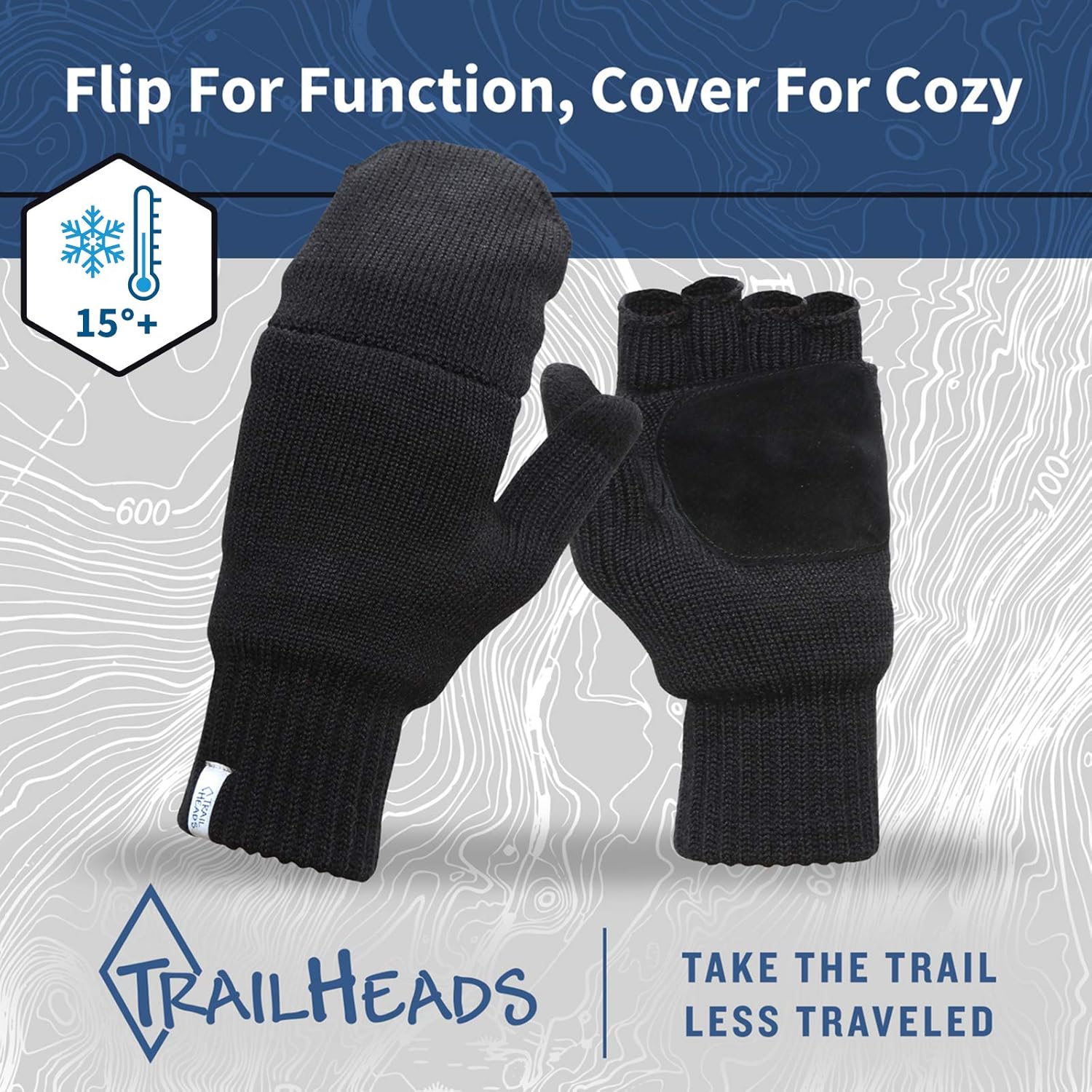 TrailHeads Women’s Fingerless Gloves | Merino Knit Convertible Mittens: Clothing