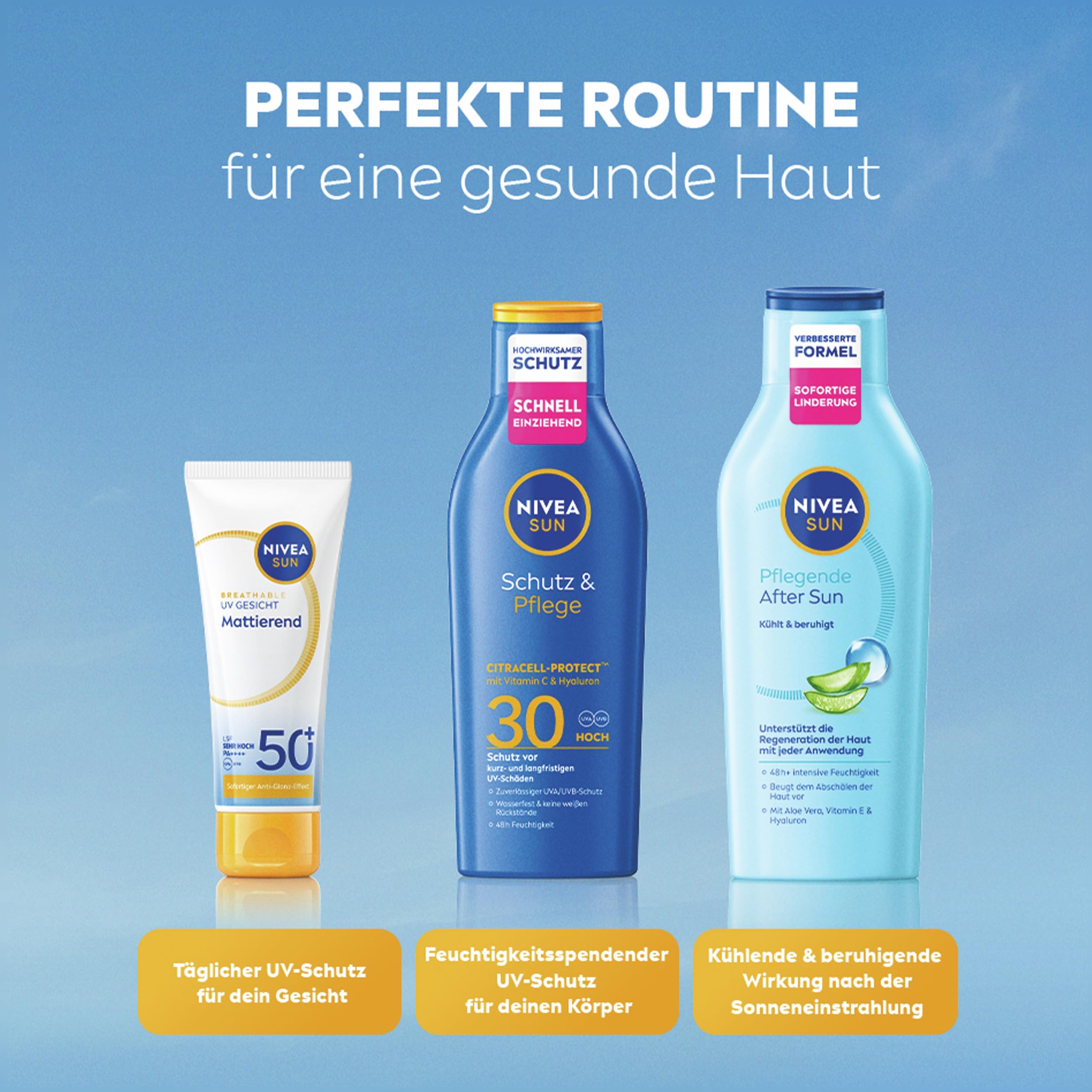 NIVEA SUN Schutz & Pflege Sonnenlotion LSF 30, wasserfester Sonnenschutz mit Vitamin C & Hyaluron, schnell einziehende Sonnencreme für 48h Feuchtigkeit ohne weißen Film (200 ml) 3