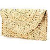 Obosoyo Women's Straw Clutch Handbag, Purse Envelope Wallet, Summer Beach Woven Bag